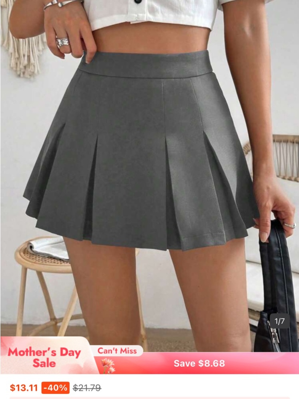 SHEIN Charcoal Gray Pleated Mini Skirt
